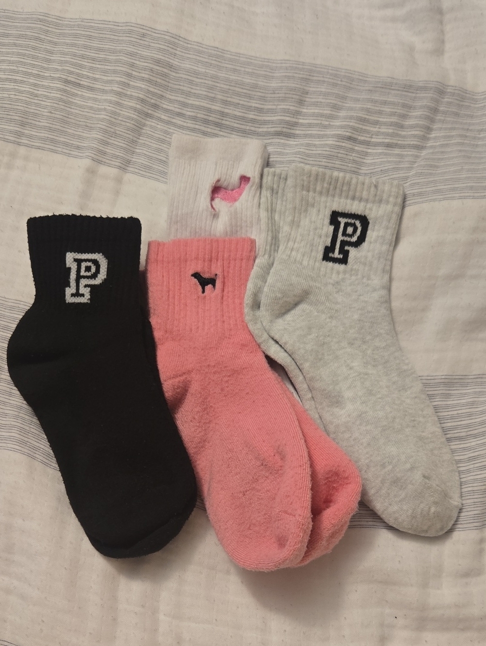 PINK Victoria's Secret Black, Pink & Light Gray Crew Socks 3-Pack
